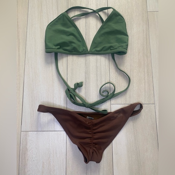 Pakaloha bikini top & scrunch butt bikini bottoms green & brown size XL & M - Picture 1 of 2